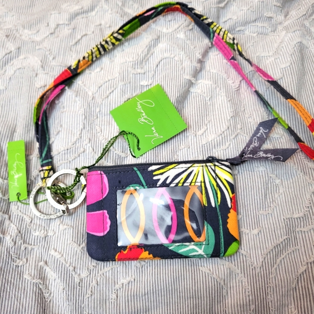 Vera Bradley NWT ID Case wallet with matching lanyard in Jazzy Blooms wallet
